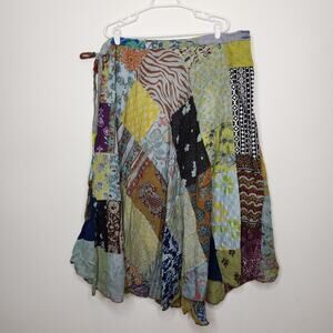 Vintage Tie Wrap Patch Skirt Boho Whimsy One Size Jack Pot New York Cotton